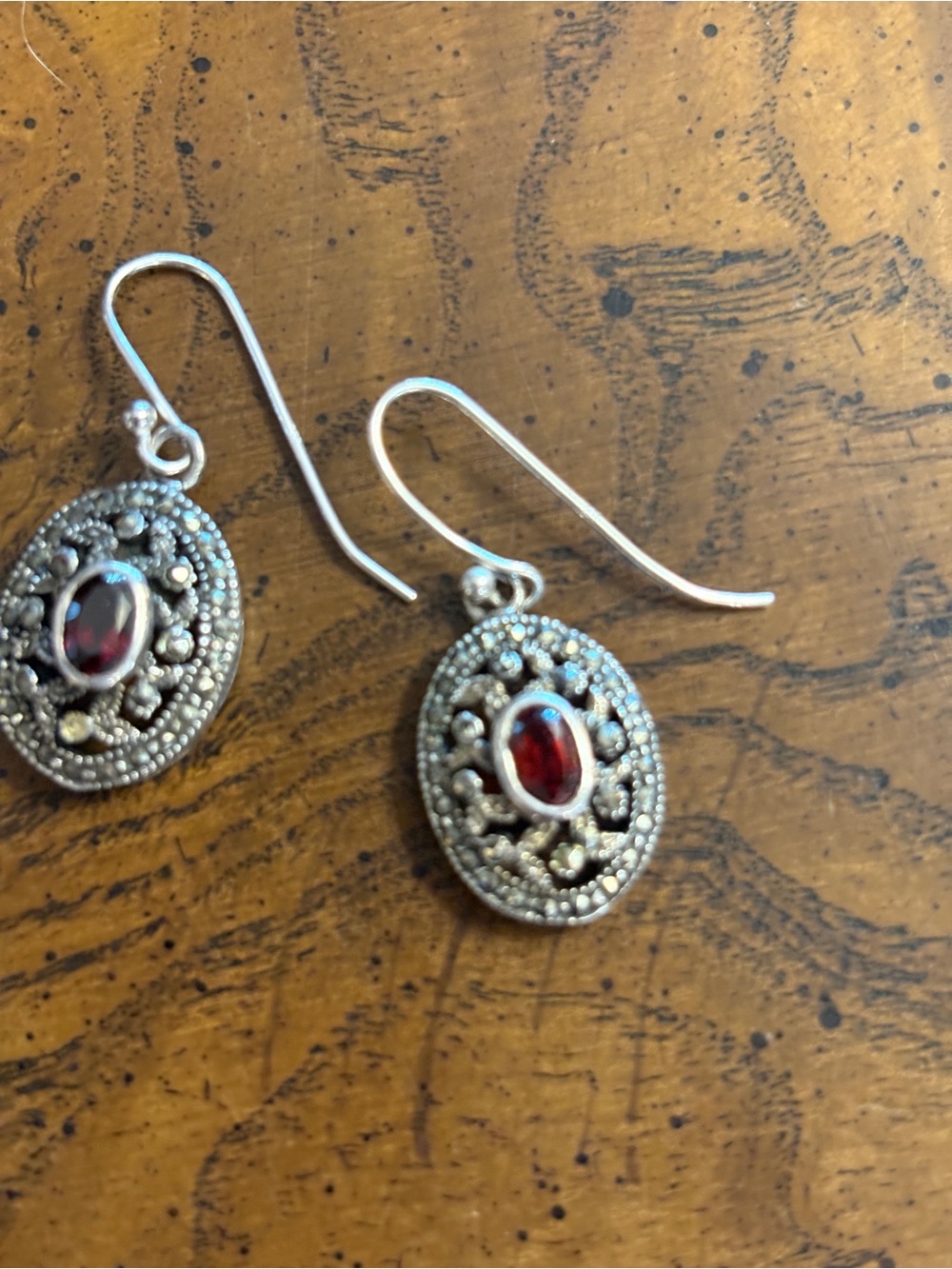 Sterling Silver Garnet-Style Oval Drop Earrings